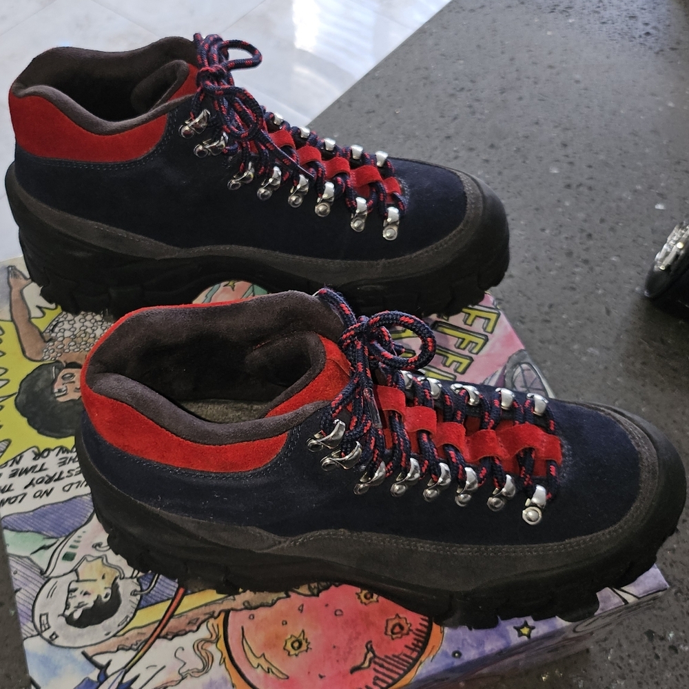 Jeffrey Campbell Black, Navy Blue and Red Suede Boots - Picture 4 of 8